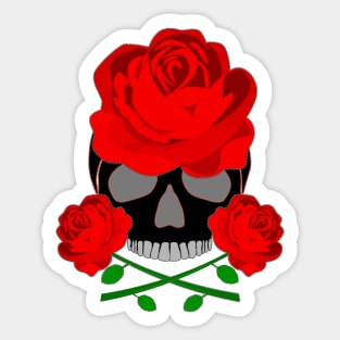 Skull and Red Roses Sticker